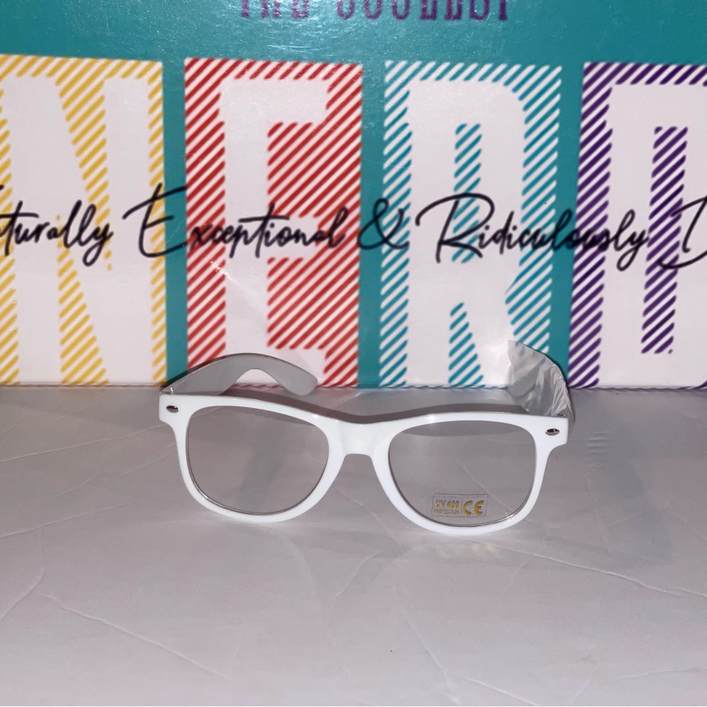 White Square Frame Nerdy Glasses